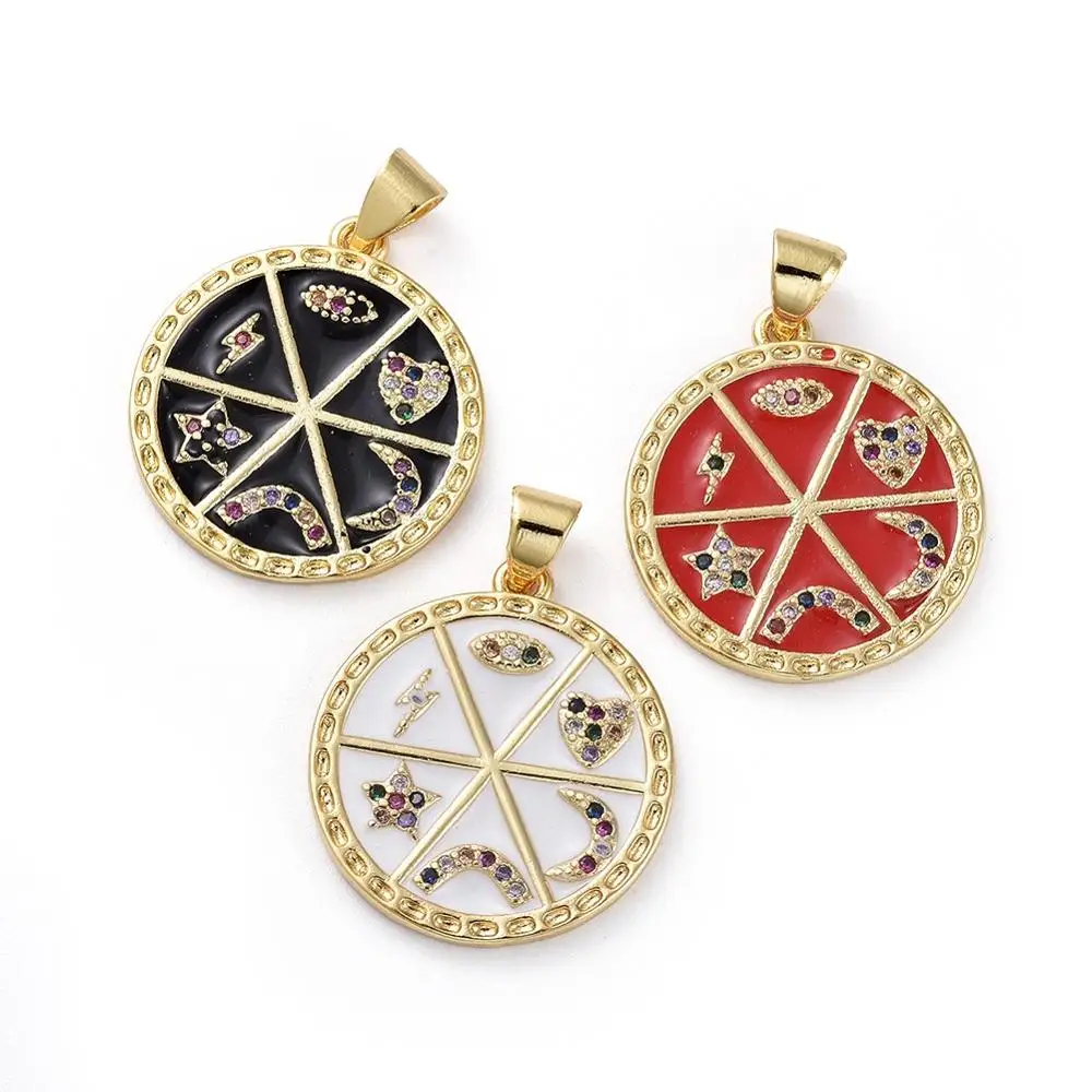 

PandaHall Golden Brass Enamel Mixed Printed Cubic Zircon Pendants
