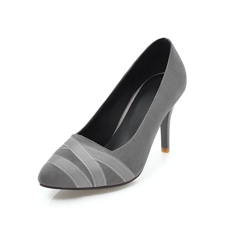 

Lady's Elegant Stilettos Fashion Frosted Leather Patchwork Thin High Heel, Black/pink/grey