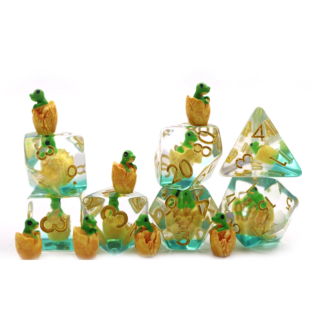 

Polyhedral RPG Resin Dice Dungeons and Dragons Soft Edge Cute Yellow Dinosaur Dice Set