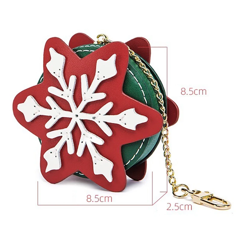 

DIY Handmade PU Bag Creative Snowflake Design Christmas Gift Female Mini Clutch Small Round Christmas Coin Purse