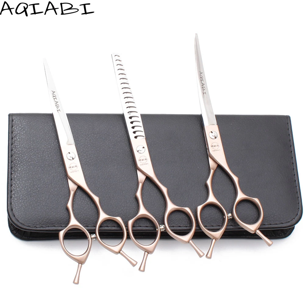 

Pet Scissors Set 7" AQIABI JP Steel Dog Grooming Scissors Straight Scissors Animal Thinning Shears A3009, Red handle