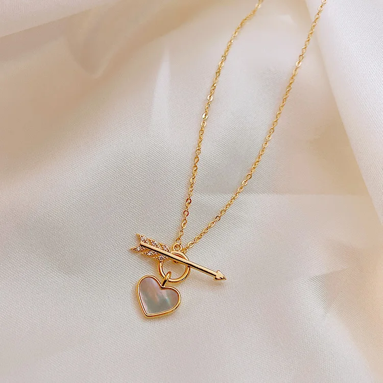 

Valentines Day Gift Crystal Shell Stone Love Heart Necklace Gold Plated Hit The Heart Drop Necklace For Girlfriend, As pic show