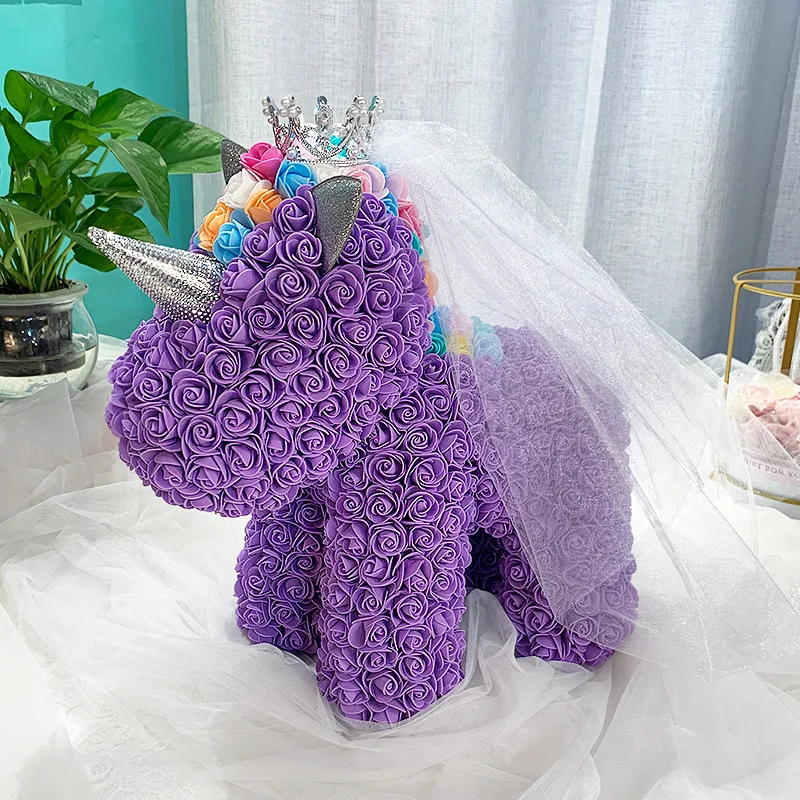 

2024 Valentines Gift Rose Bear With Gift Box Valentine Day Eternal Flower Foam Rose Unicorn