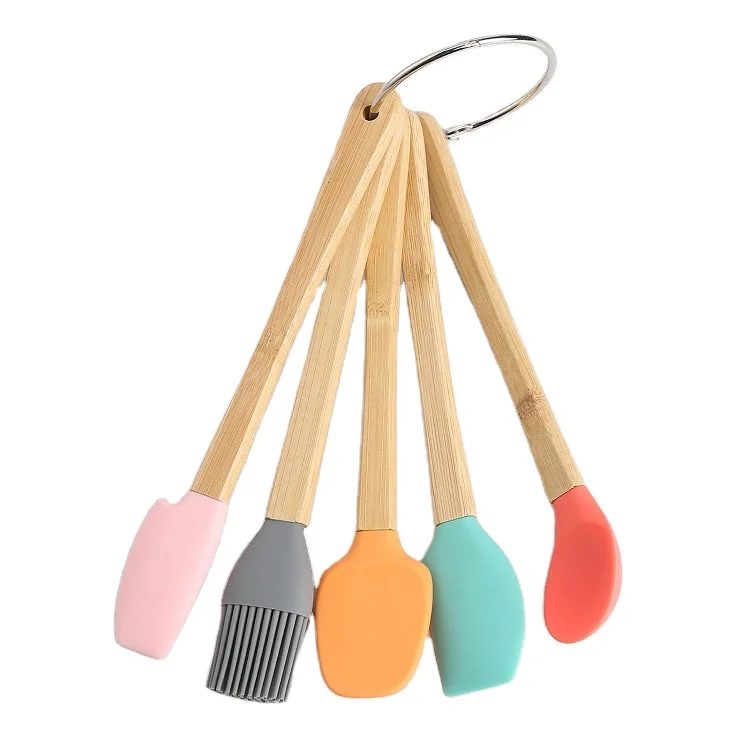 

5 pieces mini silicone spatula set with wooden handle silicone spatula set
