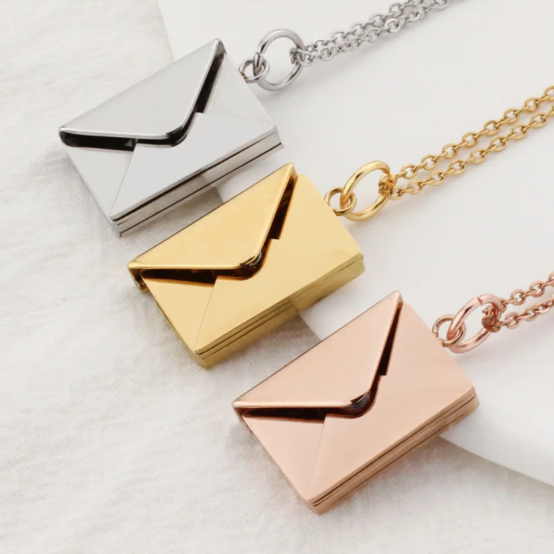 

Fine Jewelry Personalized Slots Necklace Home Envelopes Pendant Stainless Steel Locket Pendant Love Letter Envelope Necklace