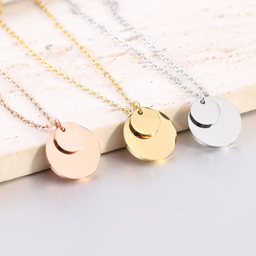 

GT Wholesale 316 Stainless Steel Laser Engravable Circles Pendant Necklace For Women Men