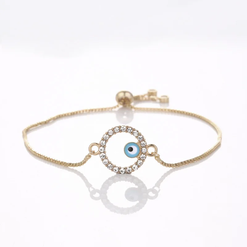 

New Custom Handmade Adjustable Diamond Evil Eyes lovers Bracelet, Gold plated