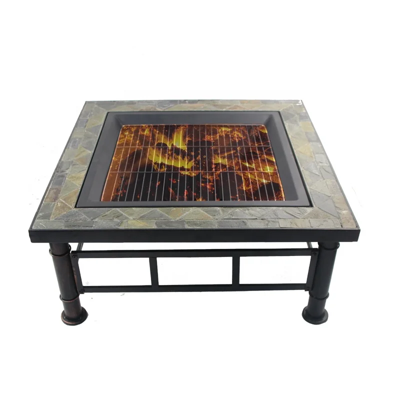 

No.8822 32" wood burning smokeless portable slate square fire pit table for BBQ outdoor camping wood burning smokeless fire pit