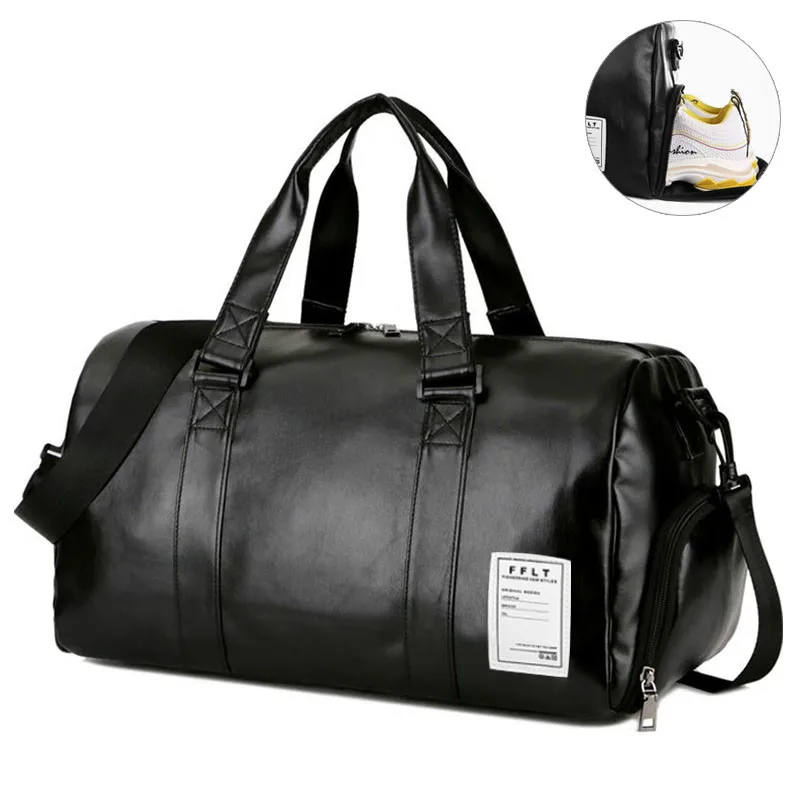 

PU Leather Gym Bag Fitness Sports Bags Dry Wet Handbags For Men Women Training Shoulder Traveling Sac De Sport 2019 New