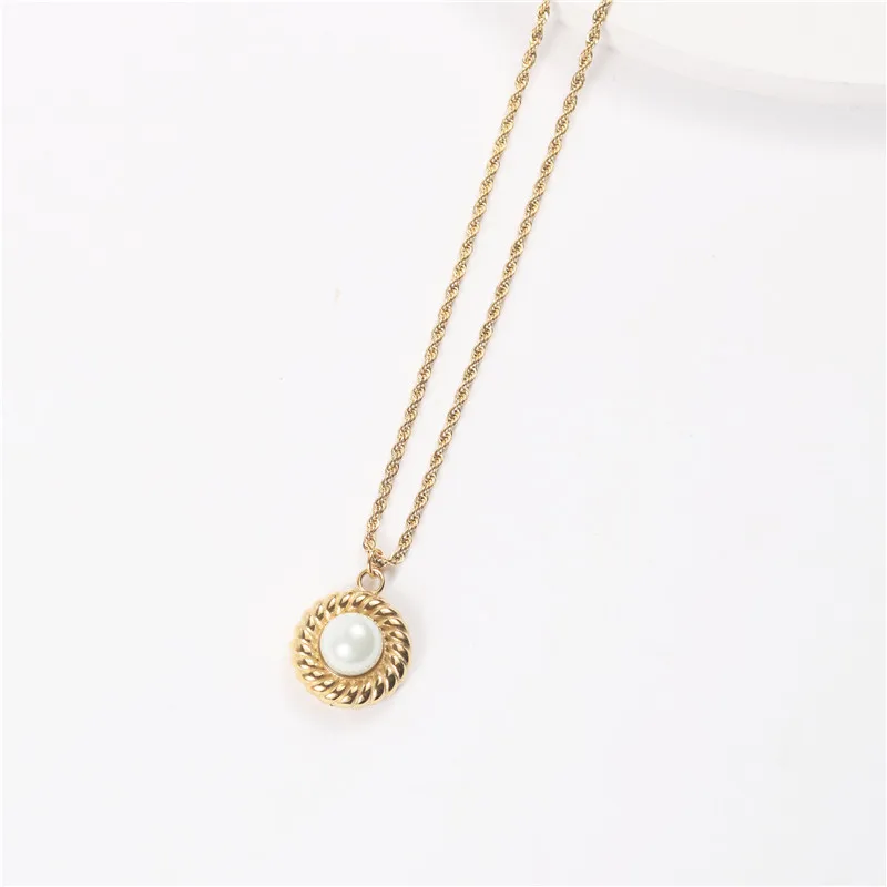 

Fashion Stainless Steel Jewelry Twist Chain Fringed Lace Pearl Pendants Necklace