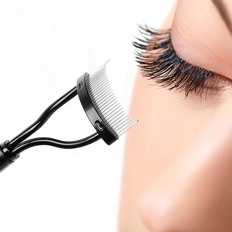 

Factory Recommend Hot Selling Popular Black Foldable Eyelash Shaper Comb Dense Steel Needle with Head Protective Cover for Lash