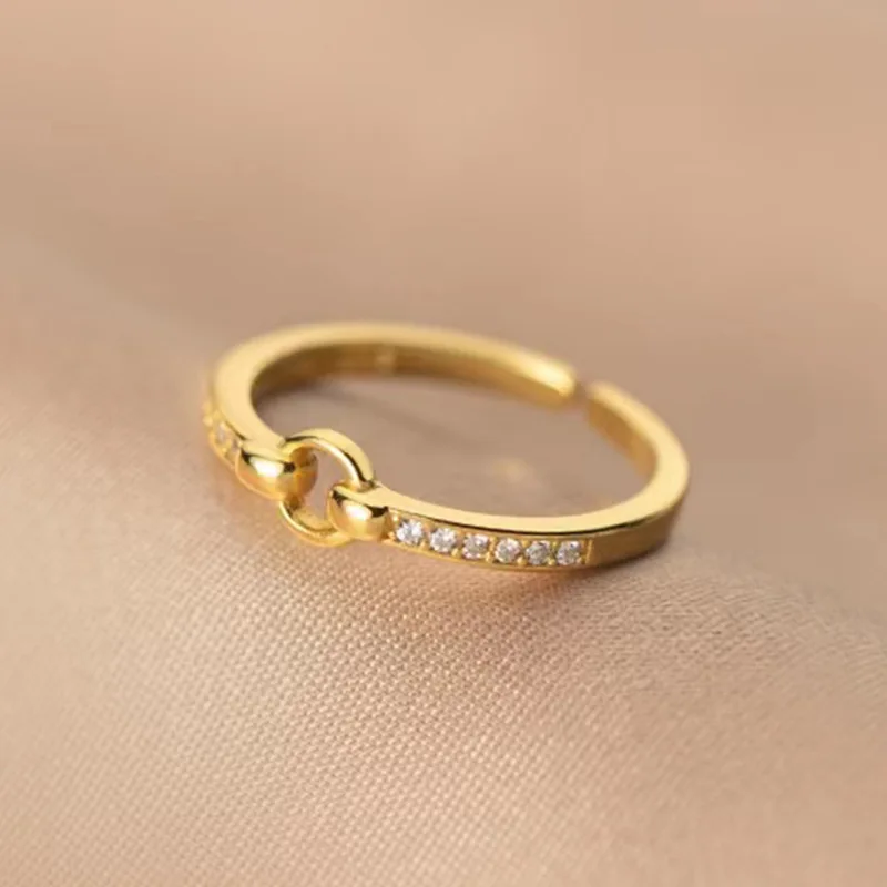 

Geometric Round Diamond Women's Ring Vietnam Placer Gold Adjustable Opening Ring For Girlfriend Gift For Bestie Wholesale