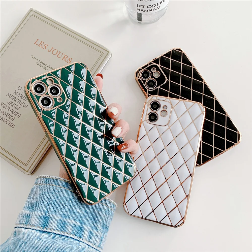 

Qiyu New Designer Cute Bling Glitter Grid Luxury Mobile Phone Cases For iPhone 11 And 12 13 Series