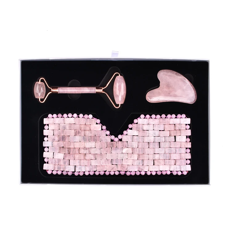 

2019 new production Rose Quartz eye mask and jade roller gua sha set for massager tools, Rose quartz, green aventurine, amethyst 7 colors choice