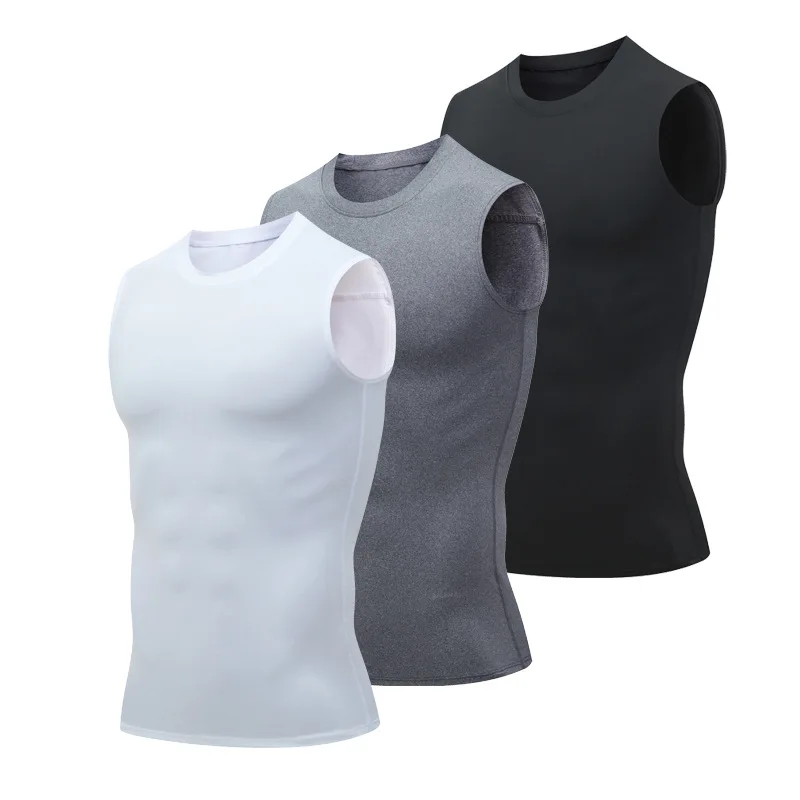 Mens Summer Sports Vest Basketball Fitness Tank Top Breathable Quick Dry Compression Solid Color