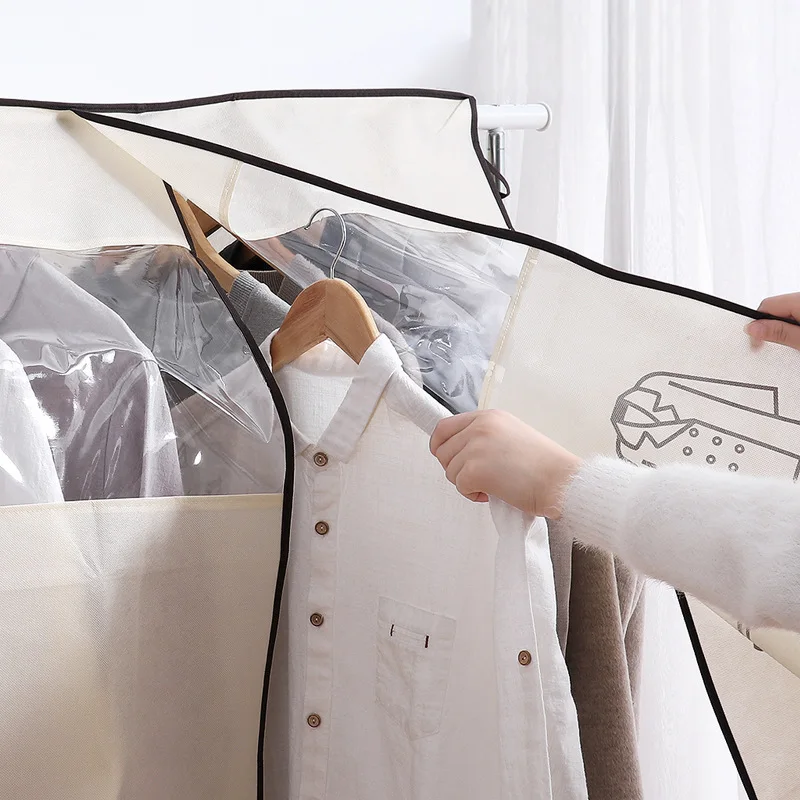 

Large Cloth Hanger Non-woven Coat Dust Cover Transparent Clothing Dust Cover for Household Home Supplies