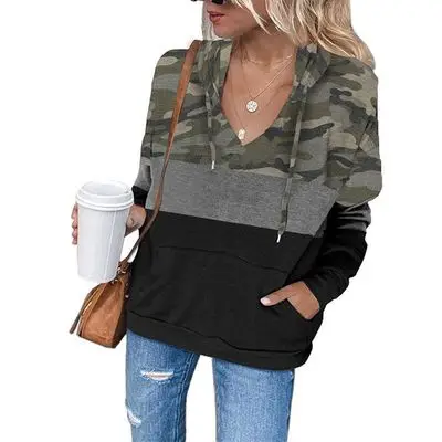 

2021 Amazon wish European and American autumn and winter cross border women's wear solid color long sleeve hooded splicing Sweat