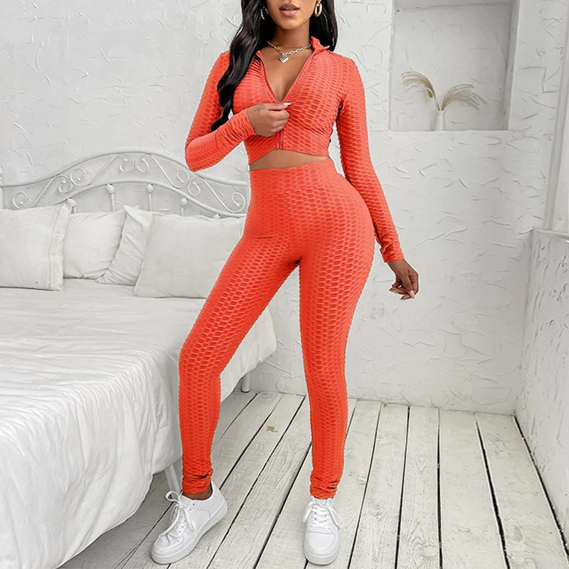 

2021 Hot sale autumn outfits 2 Piece pants Sets zipped women two piece set women clothing two piece long set