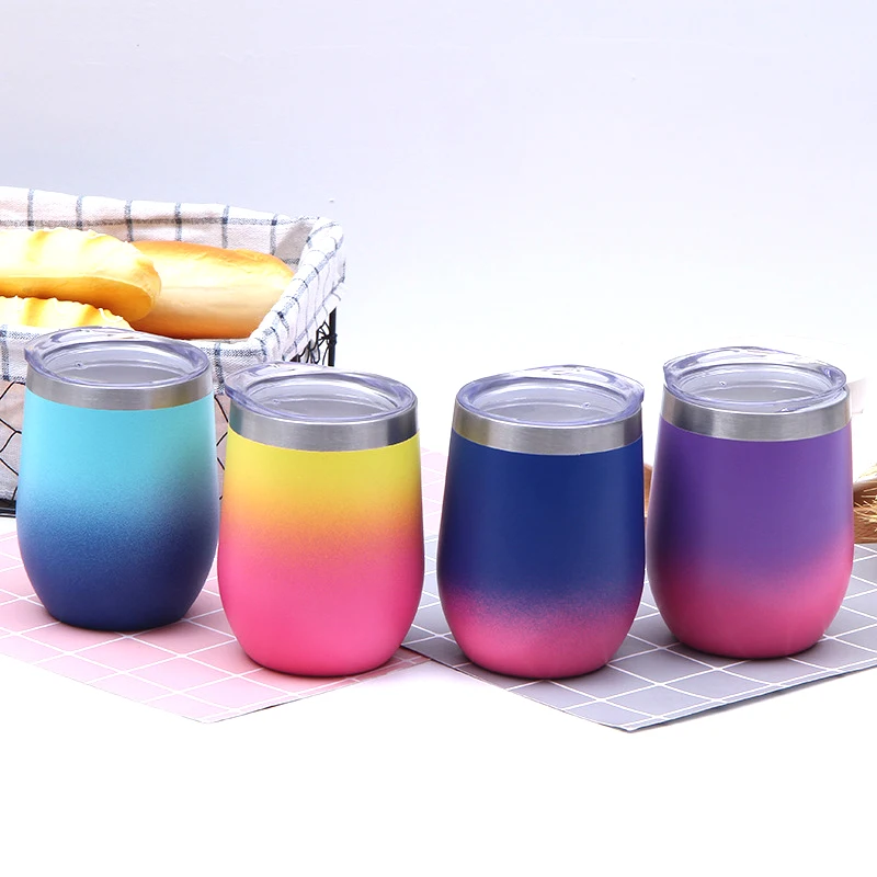 

12oz Gradient Double Wall Vacuum Insulated Stainless Steel Travel Coffee Wine Thermos Mugs Tumbler Cup Wholesale with lid, Picture