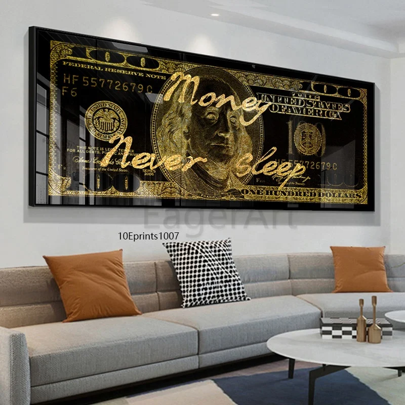 

Pop Art Street Graffiti Money never sleep Wall Art UV Prints Money artworks Inspirational Resin Painting Home Pictures Decor