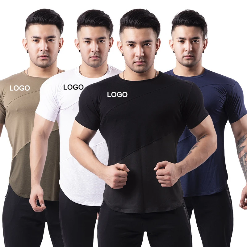 

Factory direct sales custom short sleeved sports T-shirt men's round neck stitching workout clothes