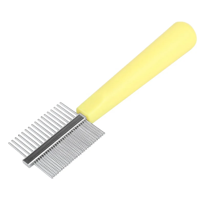 

Factory Wholesale Color Box Packaging Small Double Sided Pet Needle Comb Dog Cat Grooming Hair Comb, Yellow