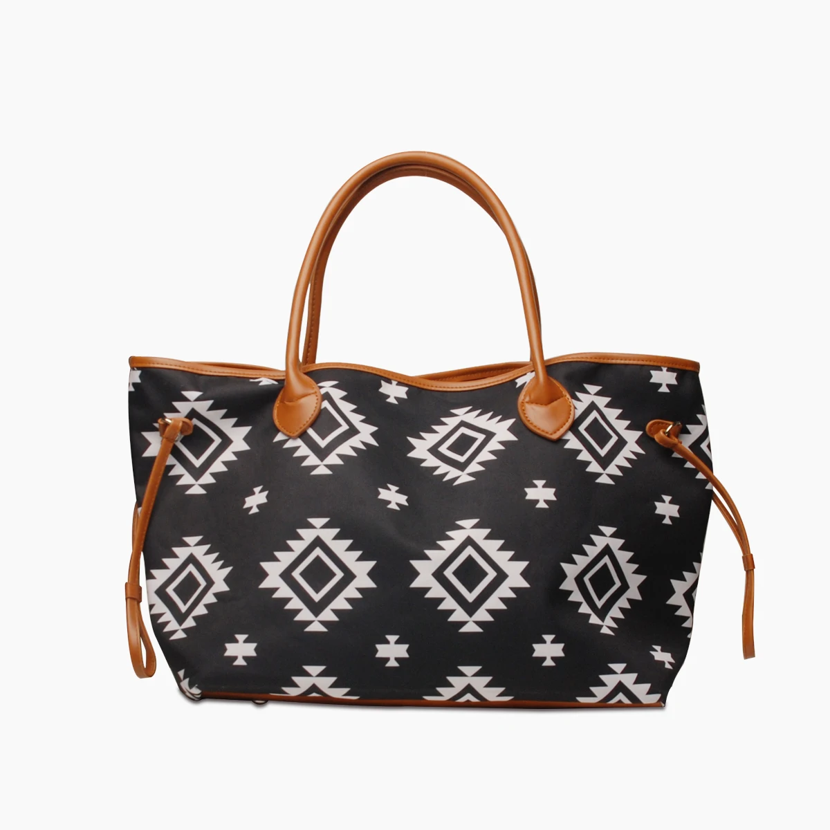 

RTS Black Canvas Argyle Prints Weekender Bag Large Size Wholesale Women Aztec Diamond Travel Tote Bag DOM112-1753