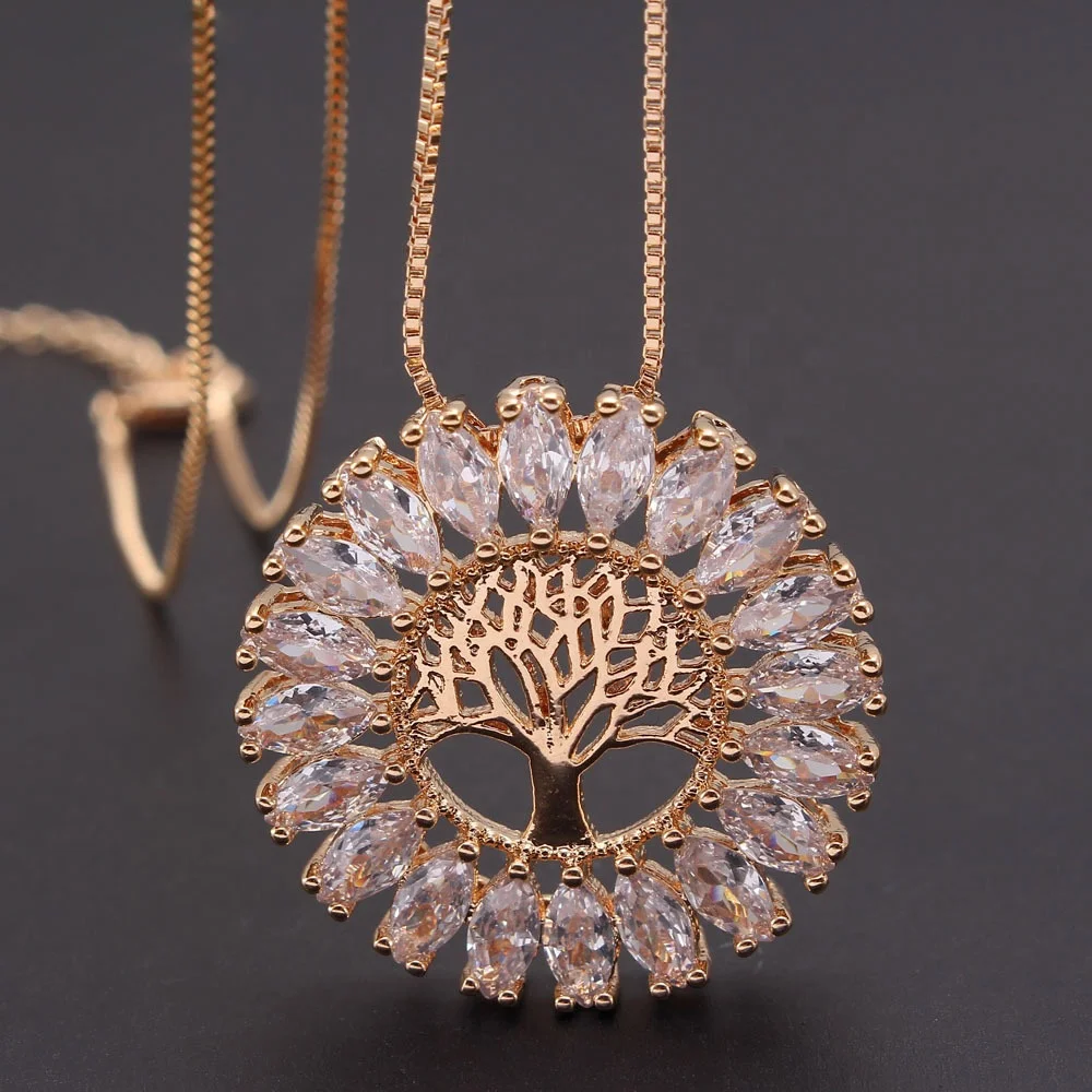 

Fashion Zircon Zodiac Micro-inlaid Life Tree Necklace,Gold Plated Brass Pendent Colorful Crystal Jewelry For Ladies