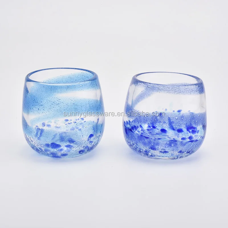 unique blue mouth blowing glass candle jars