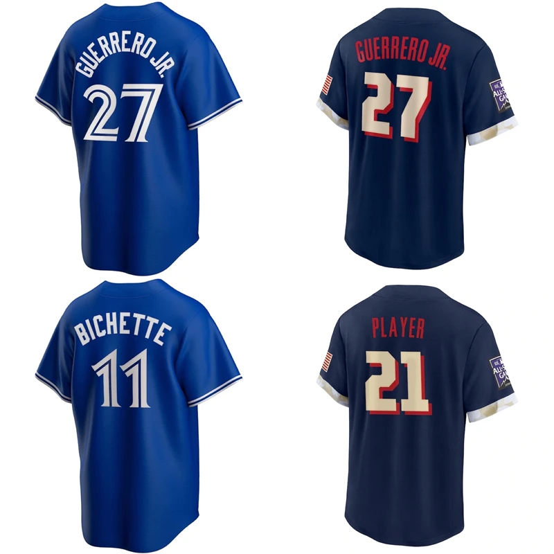

Customize Men's Toronto City Baseball Jersey #27 Vladimir Guerrero Jr. #11 Bo Bichette cheap Blue Stitched Blue Jay Uniform
