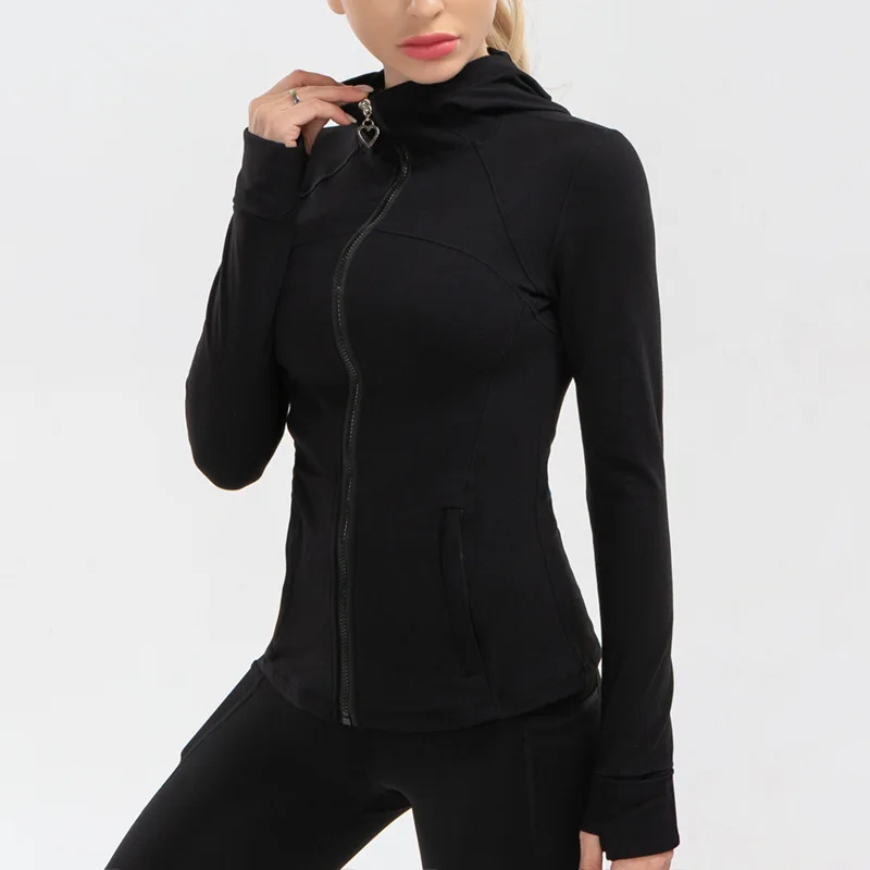

New Style Fitness Wear Long Sleeve Zippered Cardigan Tight Slim Sports Coat Hat Yoga Wear Jacket