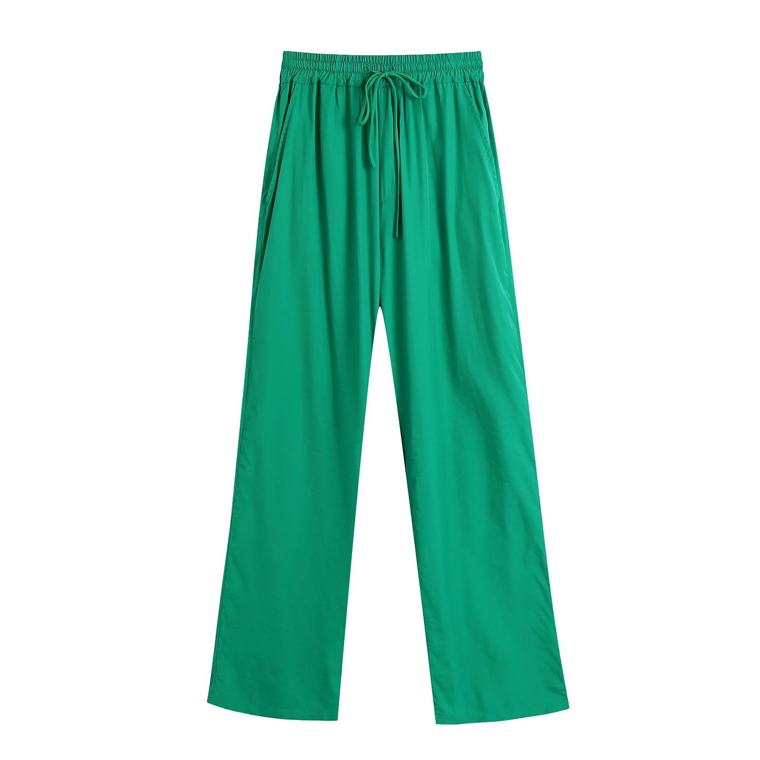 

Elastic waist grass green color casual loose women's pants & trousers