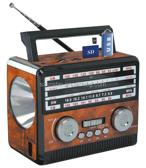 

Portable cheap price FM AM SW 3 band USB/SD/TF Slot wireless MP3 player radio receiver with torch light FP-1360BT, Wooden/red/black/blue