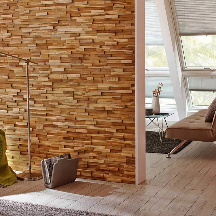 

MUMU Interior Design Decoration 3D Wooden Mosaic Wall Panels Wallpapers / Wall Coating for Home (Old