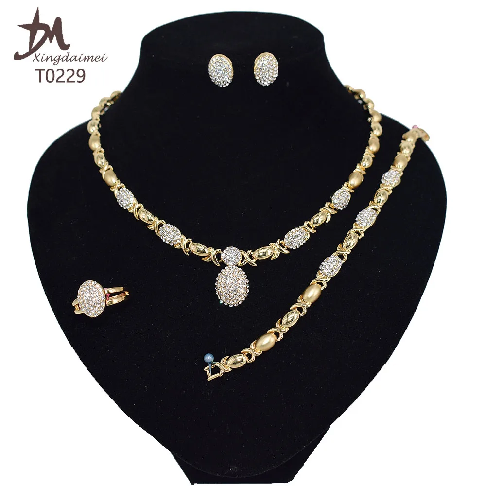 

T0229 American high quality 18 K gold-plated diamond jewelry set, 18k gold