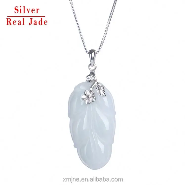 Manufacturers Supply 925 Silver Inlaid Leaf Jade Pendant Gold Branch Jade Leaf Jade Pendant Female Accessory Necklace