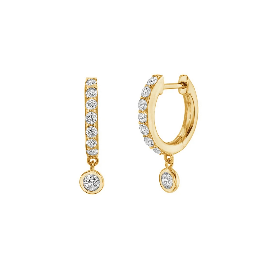 

925 sterling silver women jewelry 18k gold plated small drop earrings solitaire bezel pave huggie hoop earrings