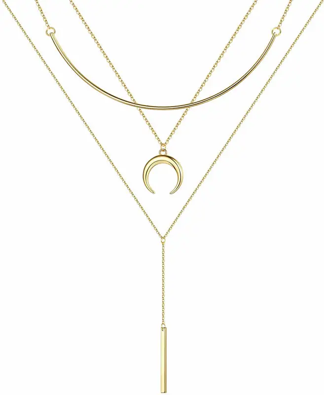 

3 Pieces Hot Selling Long Pendant Necklace Set Y Tassel Leaf Circle Bar Moon Necklace Set for Women