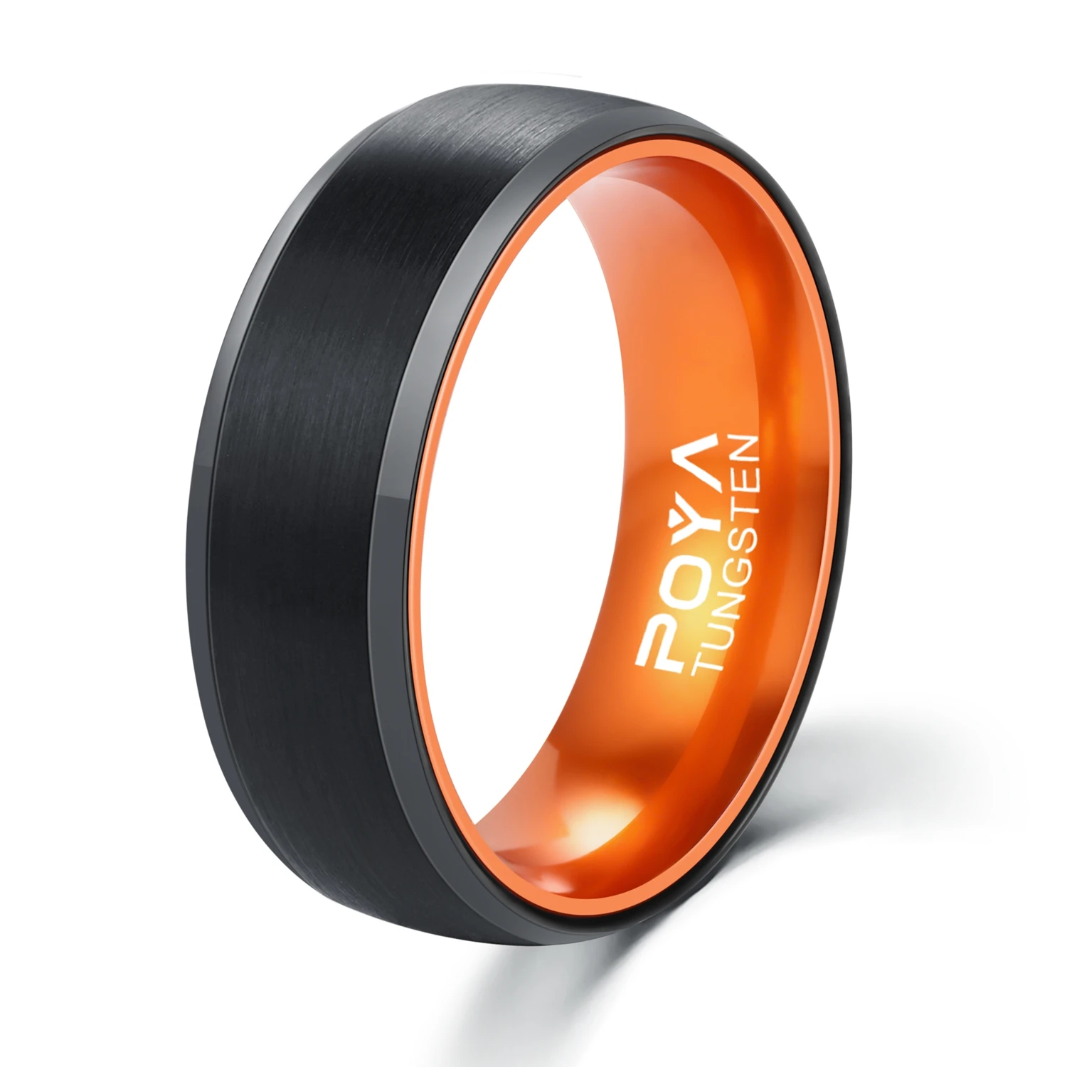 

POYA 8mm Black Tungsten Shell with Interior Anodized Orange Aluminum Inset Mens Wedding Ring