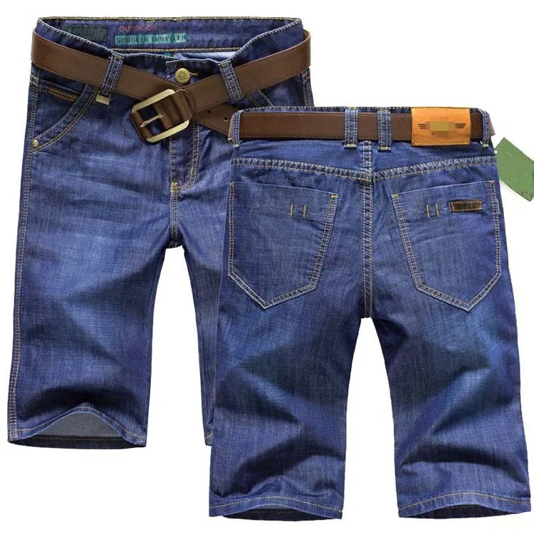 

2021 uniquely designed men's short torn jeans casual light blue Straight five points and seven points men's shorts
