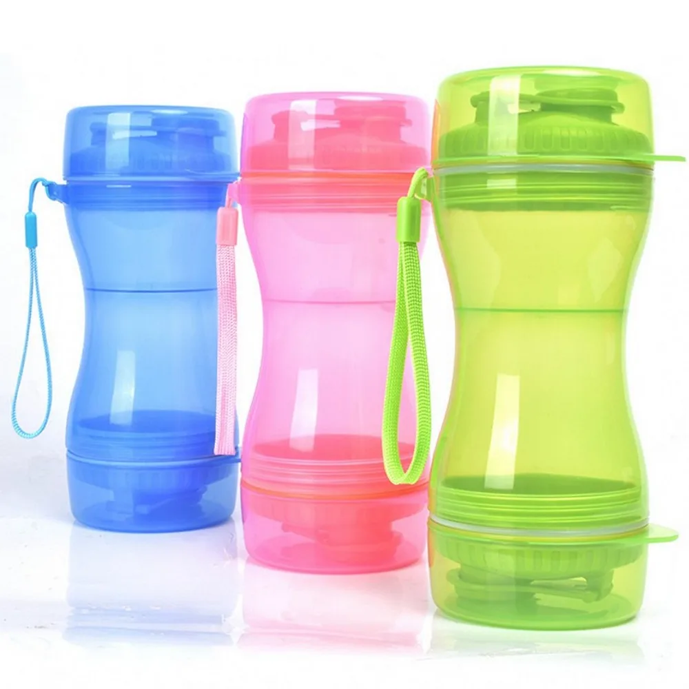 

2 IN 1 Plastic Pet Water Drinking Dispenser With Food Storage Portable Leak Proof Dog Travel Water Bottle, Customized color