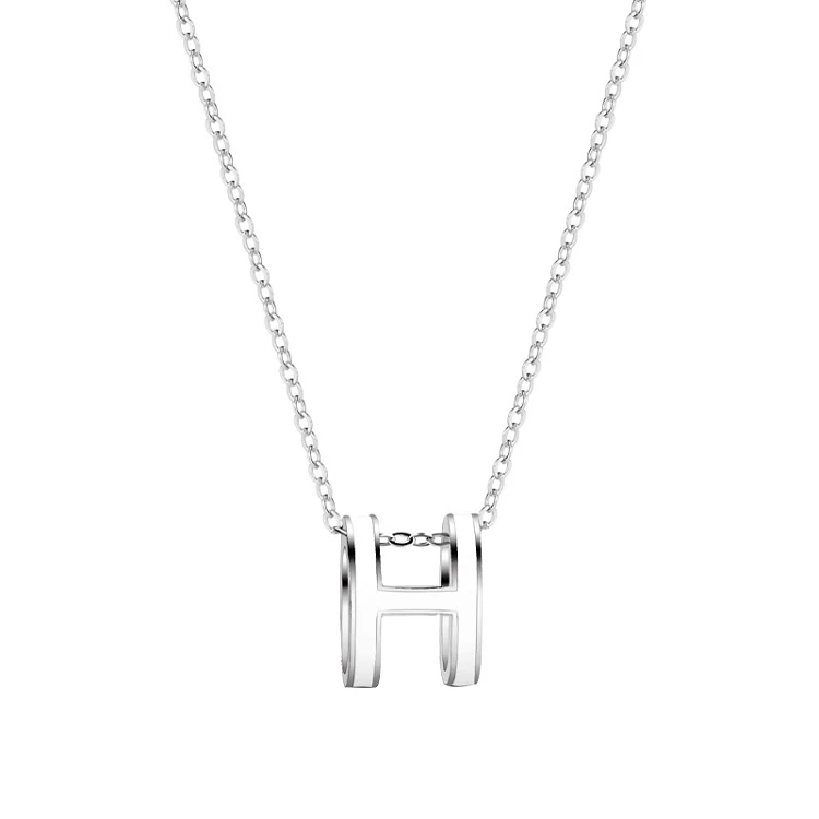 

G128 Fashion Jewelry S925 Sterling Silver Enamel H Letter Pendant Women Necklace