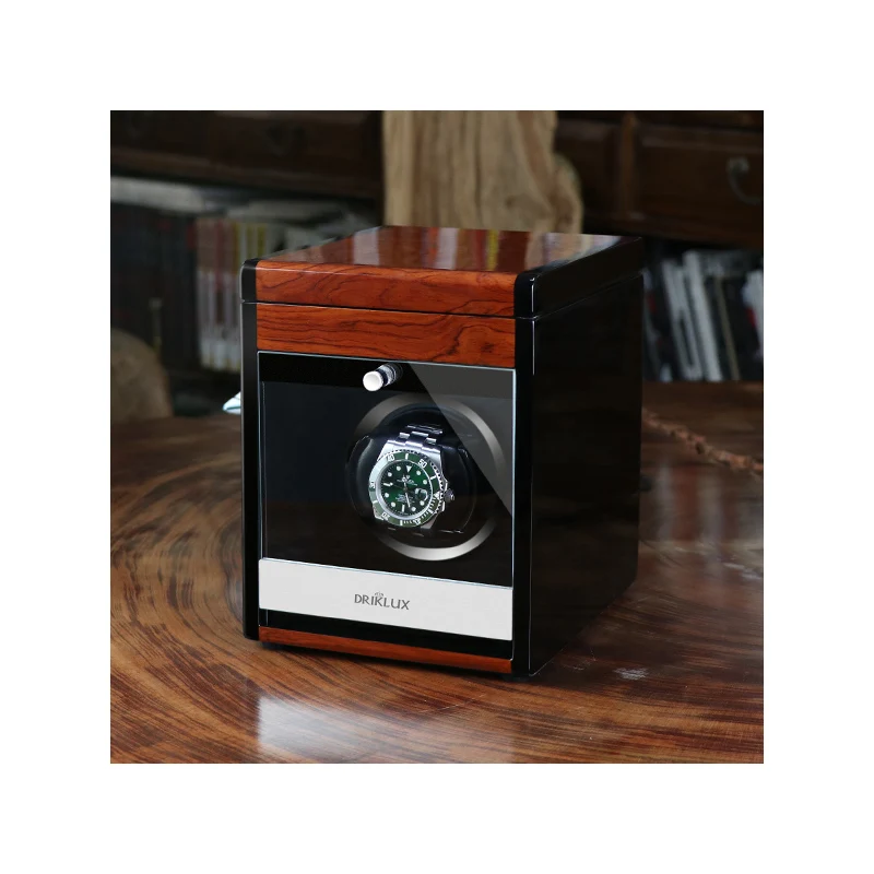 

Driklux Custom Logo Wood Watch Box Watch Case High Gloss Paint Automatic Luxury 1 Single Watch Winder, Redwood+black/black gloss+black/carbon fiber+black