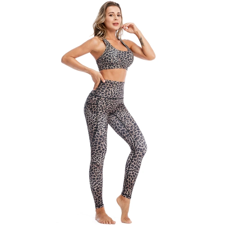 

2021 drop shipping Amazon hot sales leopard print four-way stretch workout fitness gym seamless suit sport yoga wear