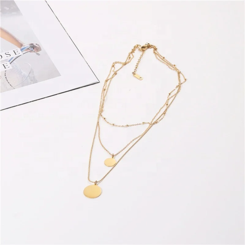 

18K Gold Chain Necklace Multi-layer Pendant Statement Necklace Stainless Steel Gold Jewelry Wholesale, Gold color