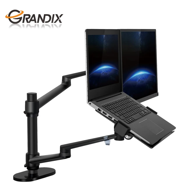 Height Adjustable Aluminum Dual LCD  Desk Monitor Stand and Flexible 12-17inch Notebook Computer  Arm Laptop Holder