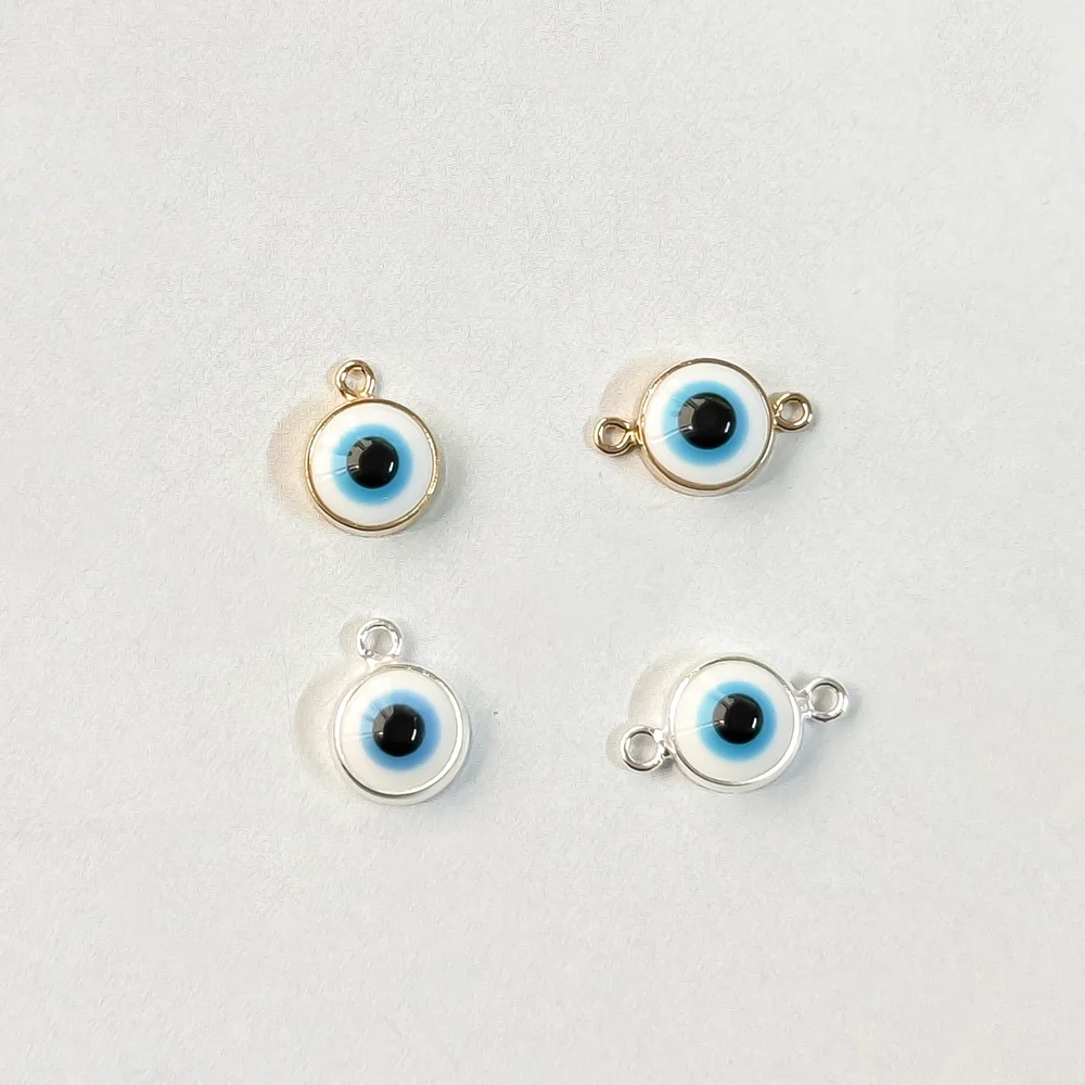 New 14K Gold Filled 6mm White Evil Eyes Charms Pendant for Jewelry Making Connector