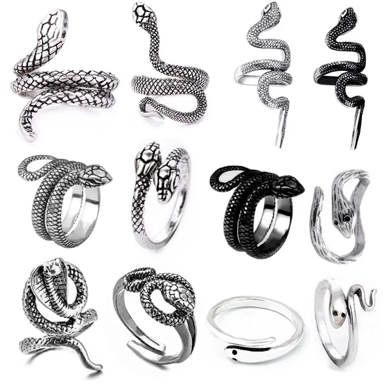 

Fashion Jewelry rattlesnake hook tail Snake zodiac opening ring Antique silver retro personality hip hop ring