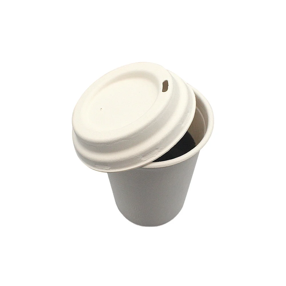 

Promotional Widely Used Biodegradable Sugarcane Bagasse Paper Pulp Coffee Cup Tea Cup With Lid, White/natural