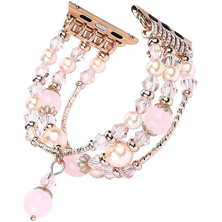 

Luxury Pearl Elastic Watch Bands for Apple Watch Band Jewelry Series 7 6 SE 5 4 3 2 Wrist Strap for iWatch Women Bling Bracelet
